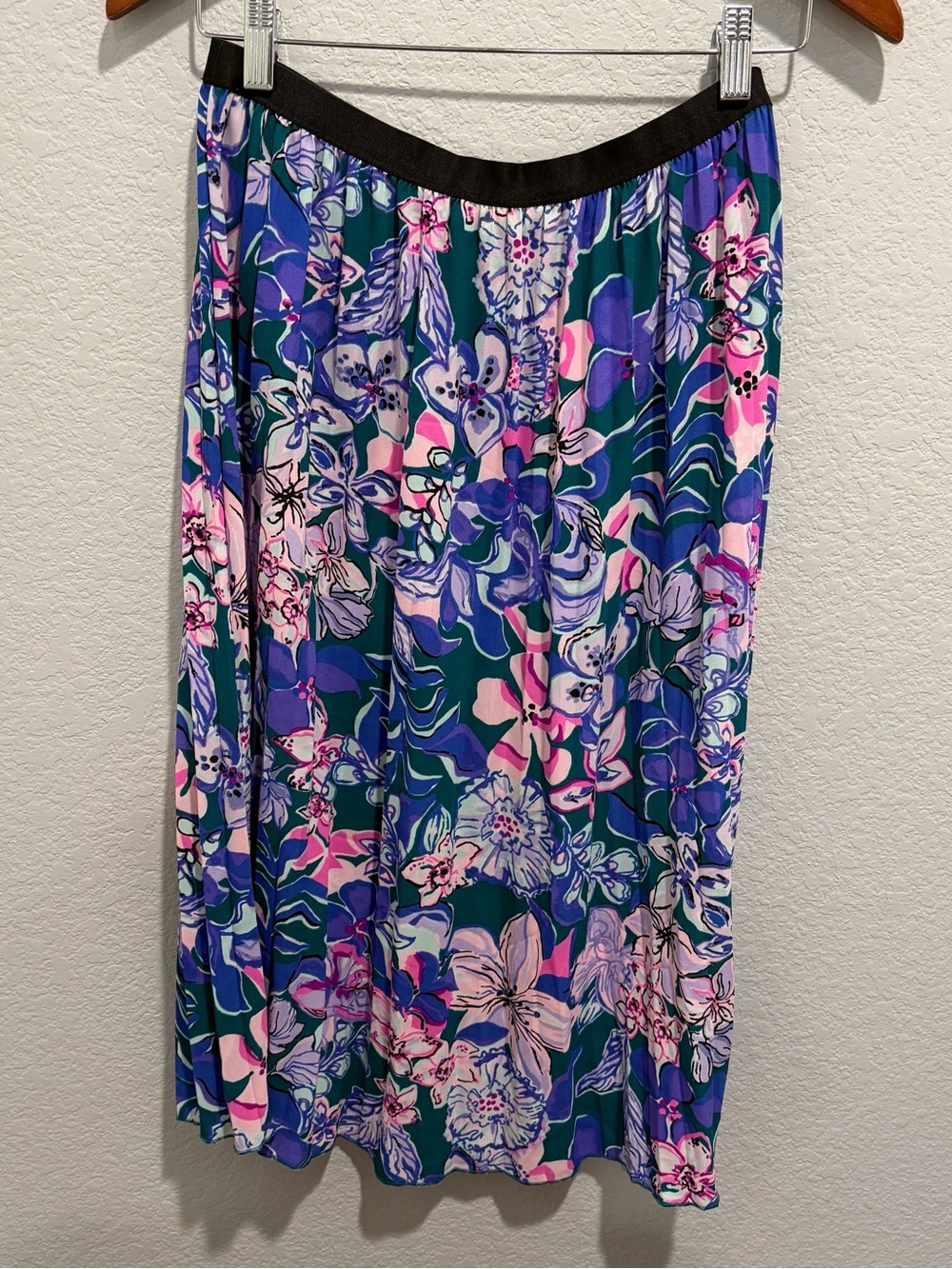 Lilly Pulitzer Giavana Midi Skirt Tanzanian Teal Moonlight Garden Size M